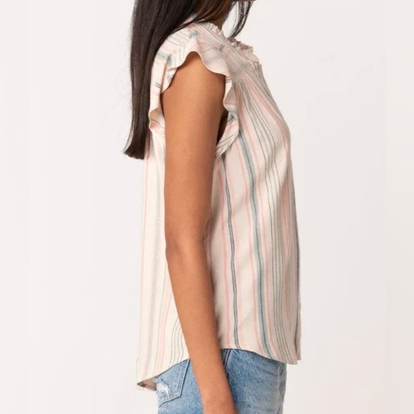 NWT LovestitchNatural Stripe Flutter Sleeve Blouse - Picture 3 of 4